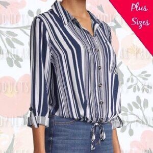 3/$20 Tie Front Blouse, Blue Stripe